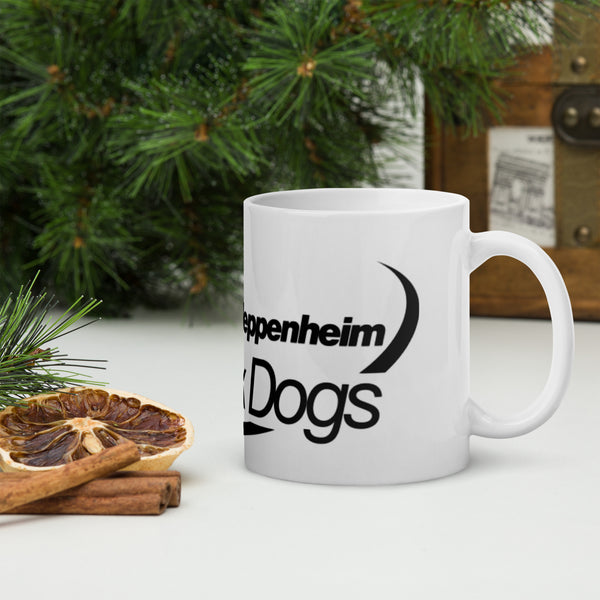 Weiße, glänzende Tasse TVH Black Dogs
